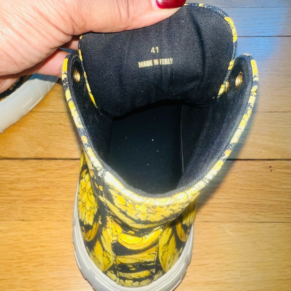 Versace Yellow & Black Baroque High-Top Sneakers - Picture 8 of 9